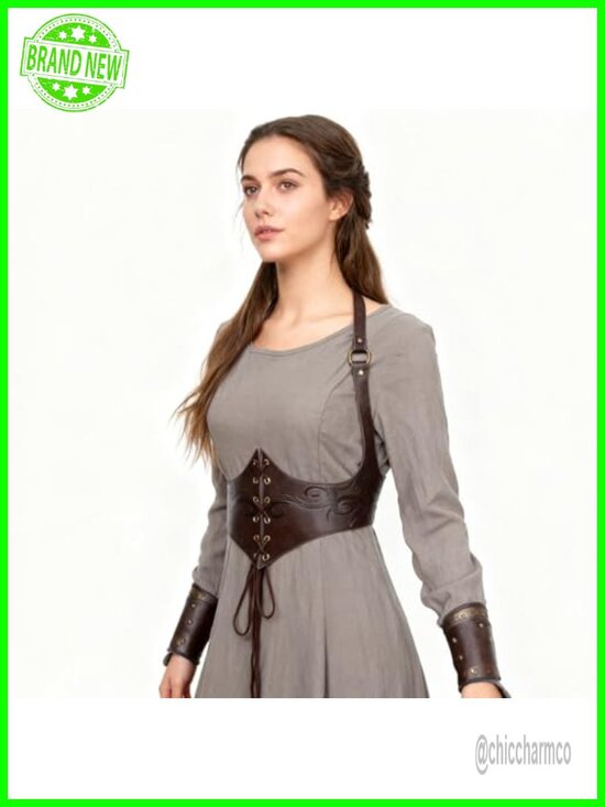 Viking Medieval PU Leather Corset Waist Cincher Ren Faire Halloween